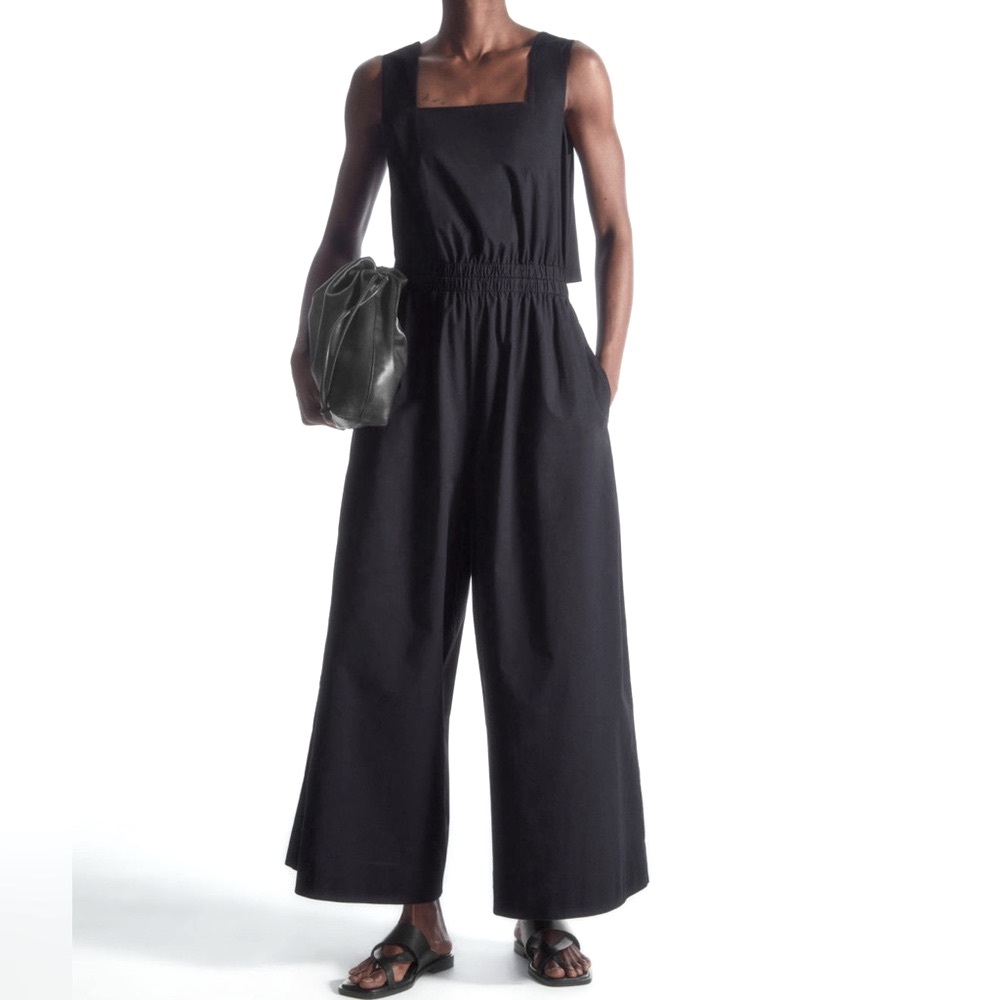 New COS Square Neck Gathered Open Back Jumpsuit Navy